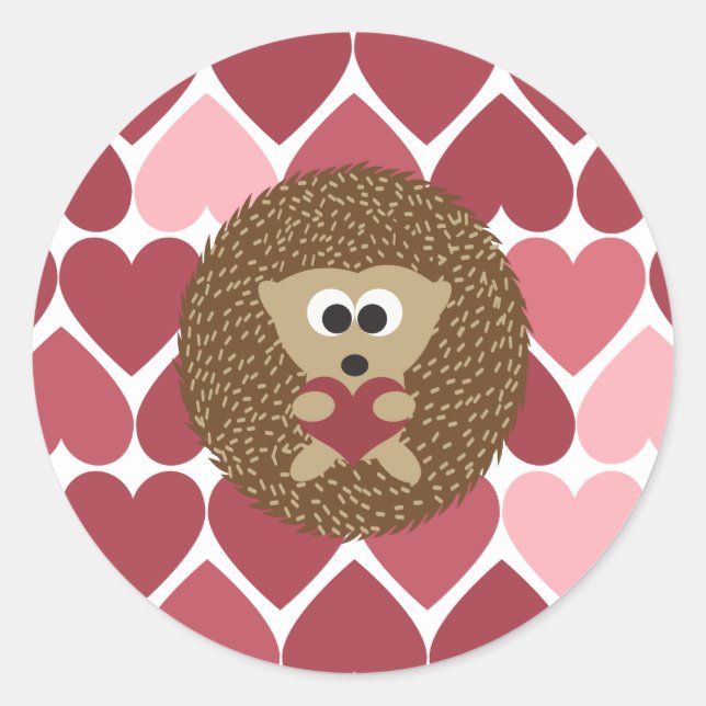 Sticker Rond Hérisson et coeurs (Devant)