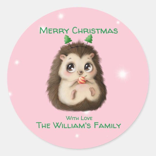 Sticker Rond Hérisson mignon Noël imprimé (Devant)