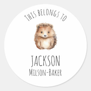 Sticker Rond Hérisson mignon ! Personnalisé "appartient à"