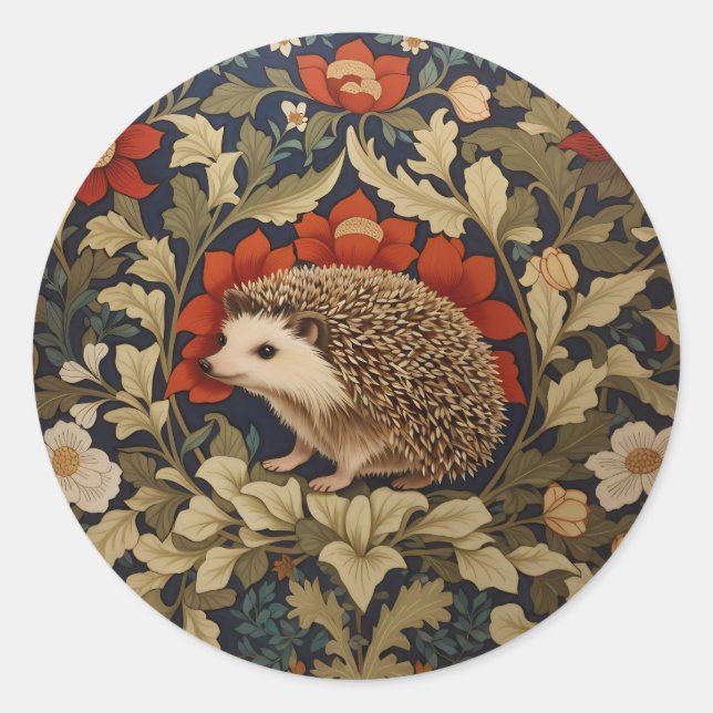 Sticker Rond Hérisson Woodland William Morris Inspiré (Devant)