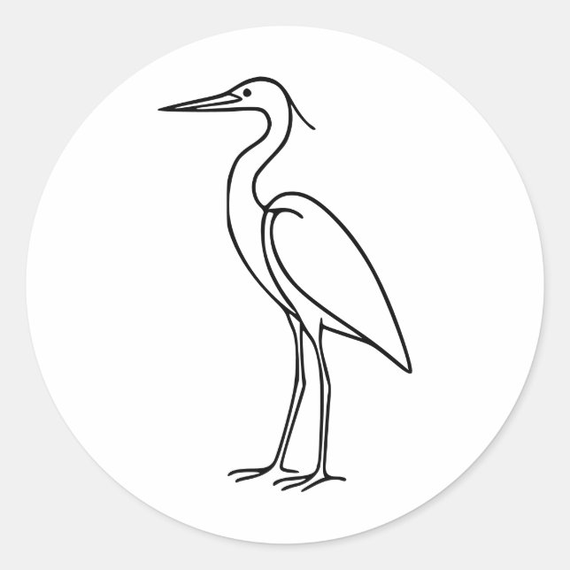 Sticker Rond Heron Line Art – Minimalist Bird Illustration  (Devant)