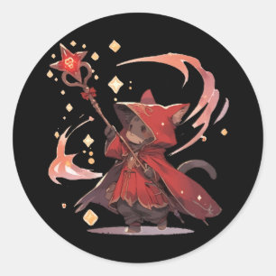 Sticker Rond Héros Chat Rouge Mage Mignon