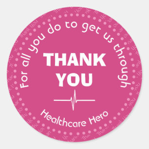 Sticker Rond Héros de santé personnalisable Merci PINK