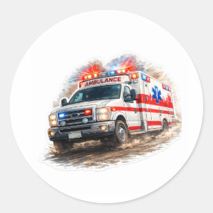 Sticker Rond Héros de sauvetage en ambulance