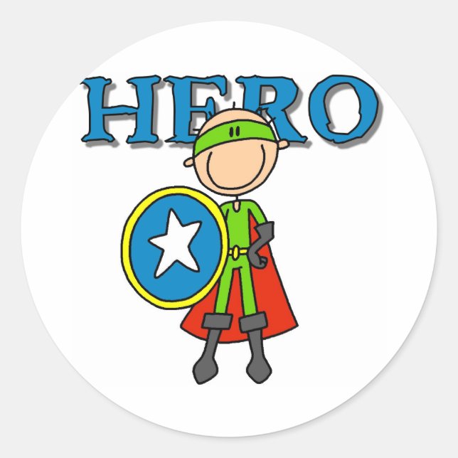 Sticker Rond Héros Garçon avec Bouclier (Devant)