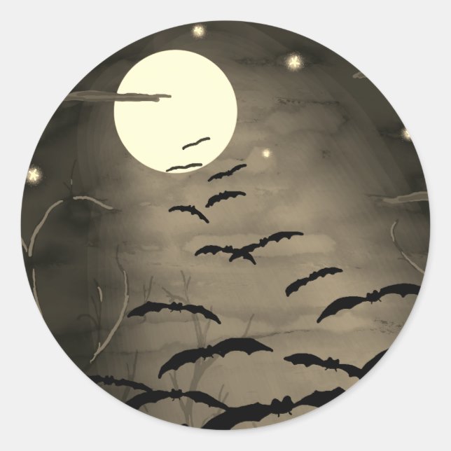 Sticker Rond Heure de prescription Pleine lune chauves-souris H (Devant)