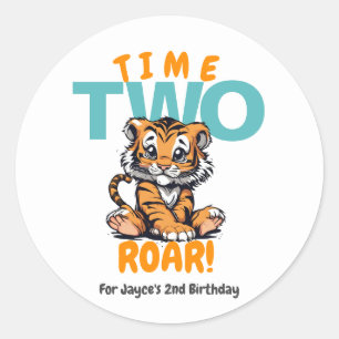 Sticker Rond Heure DEUX Roar Deuxième anniversaire Tiger Jungle