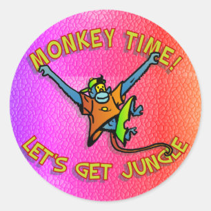 Sticker Rond Heure du singe ! Allons chercher la Jungle ! !