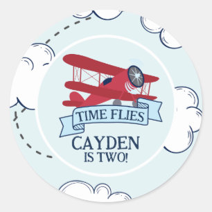 Sticker Rond Heure Vol avion Anniversaire