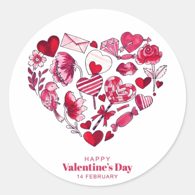 Sticker Rond "Heureuse Sainte-Valentin - Amour romantique" (Devant)