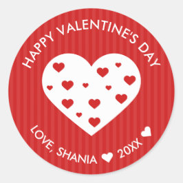 Sticker Rond Heureuse Sainte-Valentin Beau Coeurs blancs rouges
