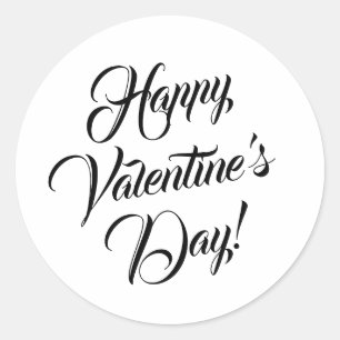 Sticker Rond Heureuse Sainte-Valentin blanc noir élégant