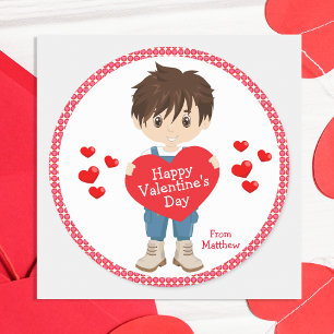 Sticker Rond Heureuse Sainte-Valentin Brunette Boy