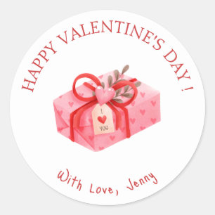 Sticker Rond Heureuse Sainte-Valentin cadeau rose mignon