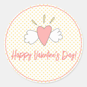 Sticker Rond HEUREUSE SAINTE-VALENTIN ! Coeur ailé mignon