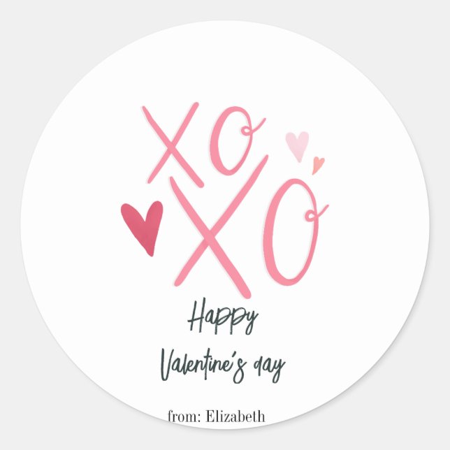 Sticker Rond Heureuse Sainte-Valentin de coeur rose "XOXO" (Devant)