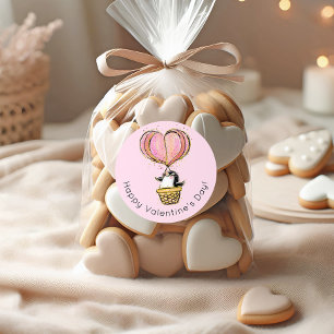Sticker Rond Heureuse Sainte-Valentin de pingouin à ballon à ai