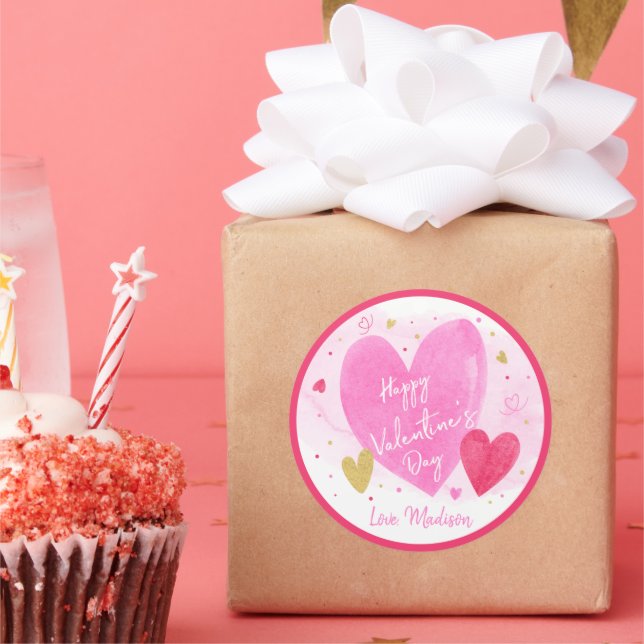 Sticker Rond Heureuse Sainte-Valentin des Coeurs d'or rose (Fête)