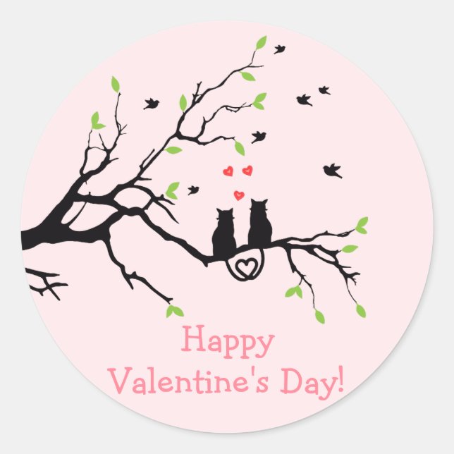 Sticker Rond Heureuse Sainte-Valentin Deux chats noirs en amour (Devant)