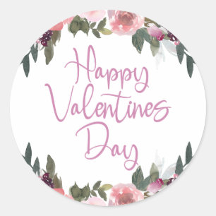 Sticker Rond Heureuse Sainte-Valentin Élégant Script Violet Flo