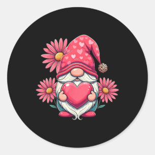 Sticker Rond Heureuse Sainte-Valentin Gnome Avec Tournesol Léop