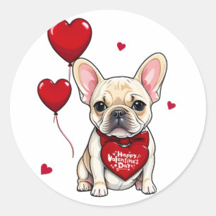 Sticker Rond HEUREUSE SAINTE-VALENTIN ! mignon bulldog français