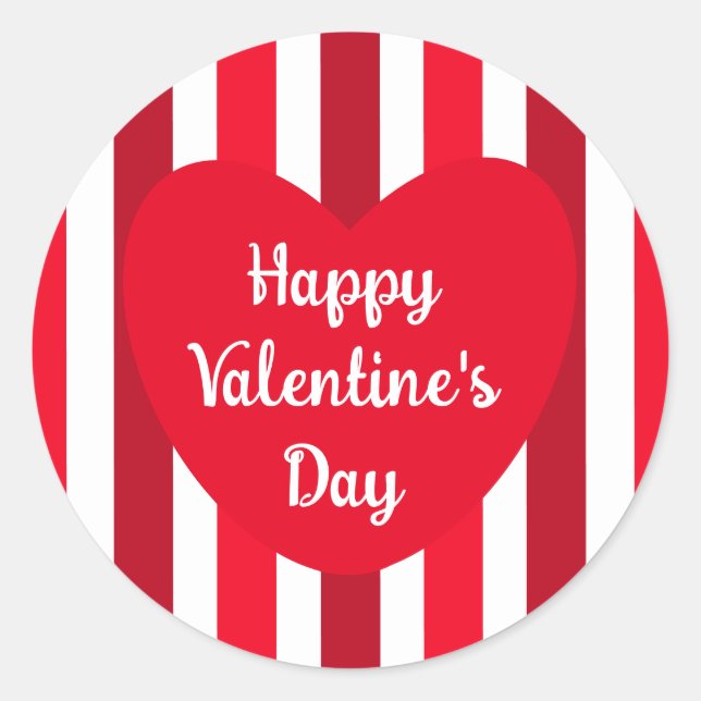 Sticker Rond Heureuse Sainte-Valentin mignon rouge rayé simple (Devant)