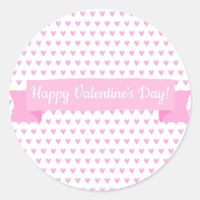 Sticker Rond Heureuse Sainte-Valentin | Motif de Coeurs roses m (Devant)