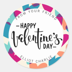 Sticker Rond Heureuse Sainte-Valentin personnalisé