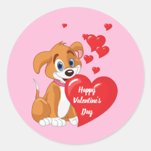 Sticker Rond Heureuse Sainte-Valentin Puppy  