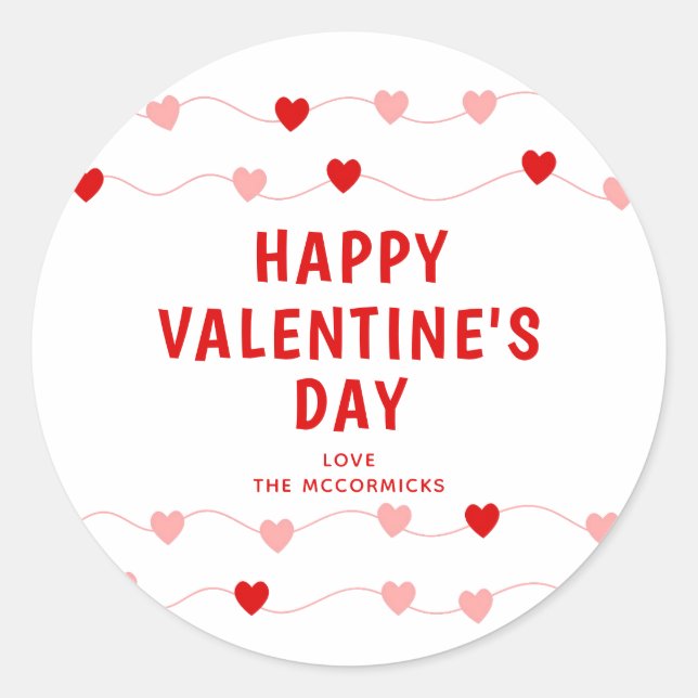 Sticker Rond Heureuse Sainte-Valentin Red Pink Hearts Personnal (Devant)