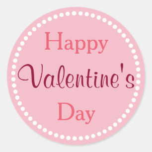 Sticker Rond Heureuse Sainte-Valentin, rose et blanc