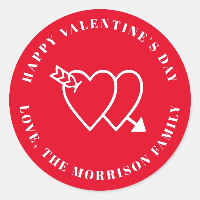 Sticker Rond Heureuse Sainte-Valentin rouge coeurs mignons text (Devant)