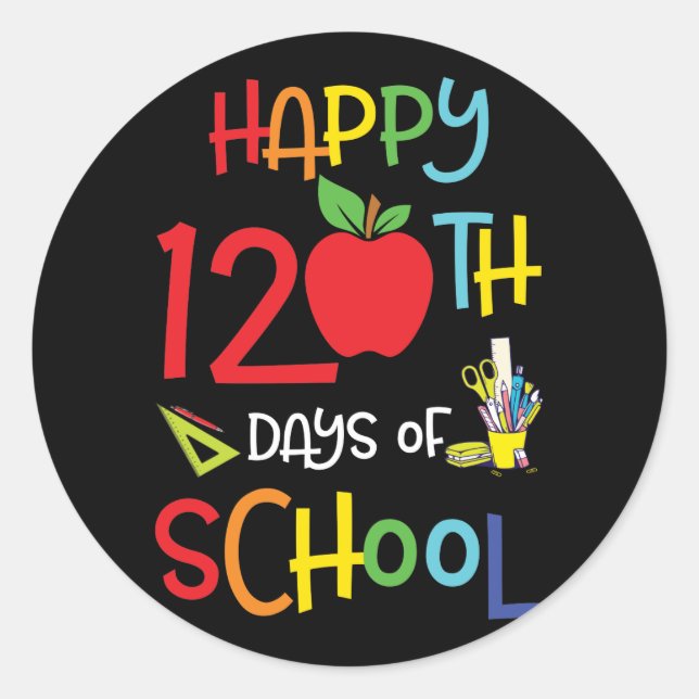 STICKER ROND HEUREUX 120E JOUR D'ÉCOLE POUR LES AMOUREUX (Devant)