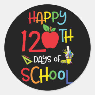STICKER ROND HEUREUX 120E JOUR D'ÉCOLE POUR LES AMOUREUX