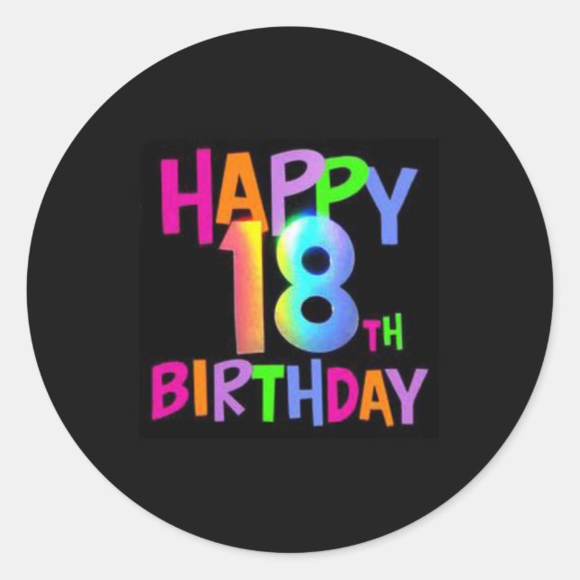 STICKER ROND HEUREUX 18E ANNIVERSAIRE MULTI COULEUR (Devant)