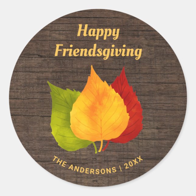 STICKER ROND HEUREUX AMIS DONNANT DES FEUILLES D'AUTOMNE SUR LE (Devant)