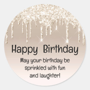 Sticker Rond heureux anniversaire champagne d'or goutte parties