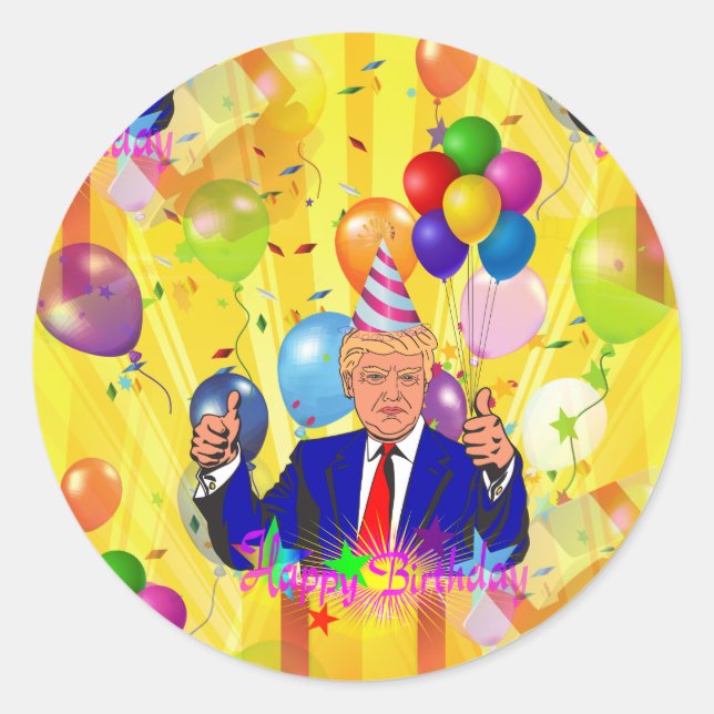 Sticker Rond heureux anniversaire donald trump (Devant)