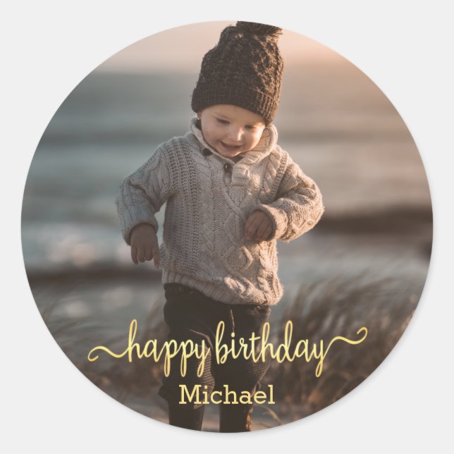 Sticker Rond heureux anniversaire or calligraphie (Devant)