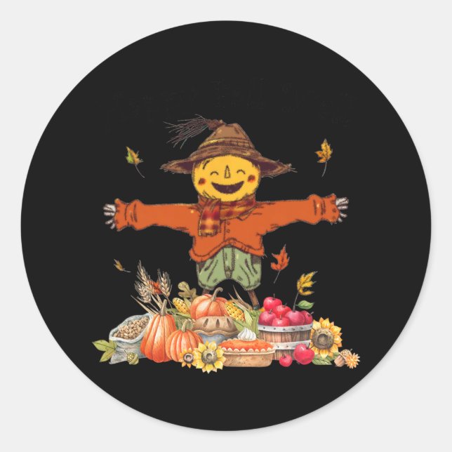 Sticker Rond heureux automne yall scarecrow citrouille thansgiv (Devant)