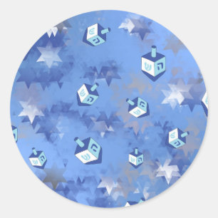 Sticker Rond Heureux Hanoukka Falling Star et Dreidels