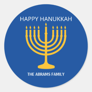 Sticker Rond Heureux Hanoukka Menorah