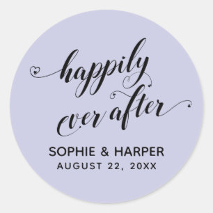 Sticker Rond Heureux Jamais Après Coeur Script Lavender