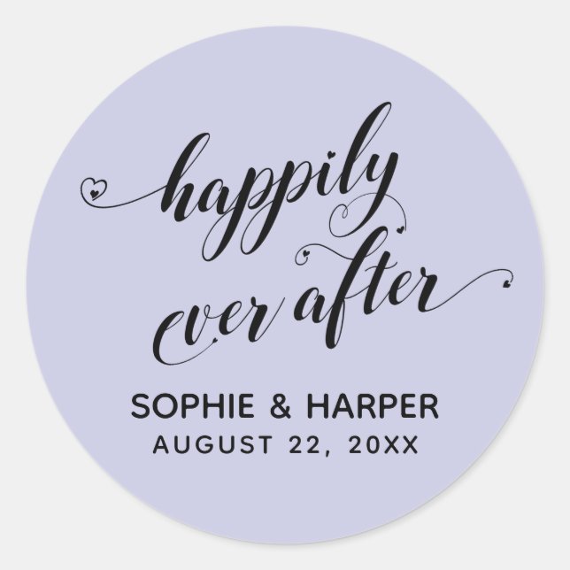 Sticker Rond Heureux Jamais Après Coeur Script Lavender (Devant)