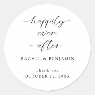 Sticker Rond Heureux Jamais après Mariage minimal Script élégan