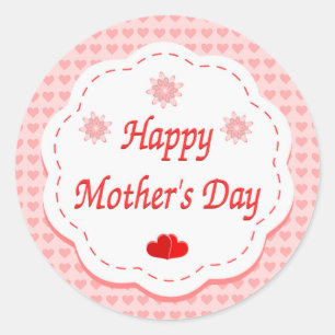 STICKER ROND "HEUREUX JOUR DE LA MÈRE" COEURS ROSES