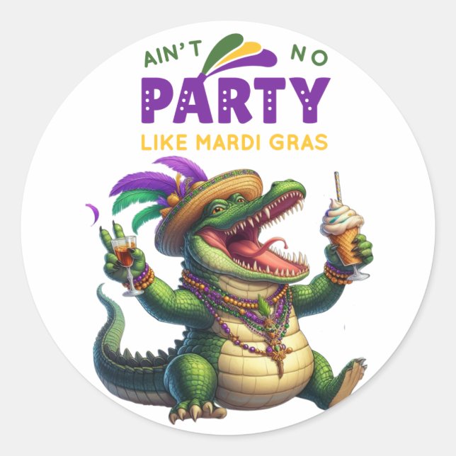 Sticker Rond Heureux Mardi Gras Alligator (Devant)