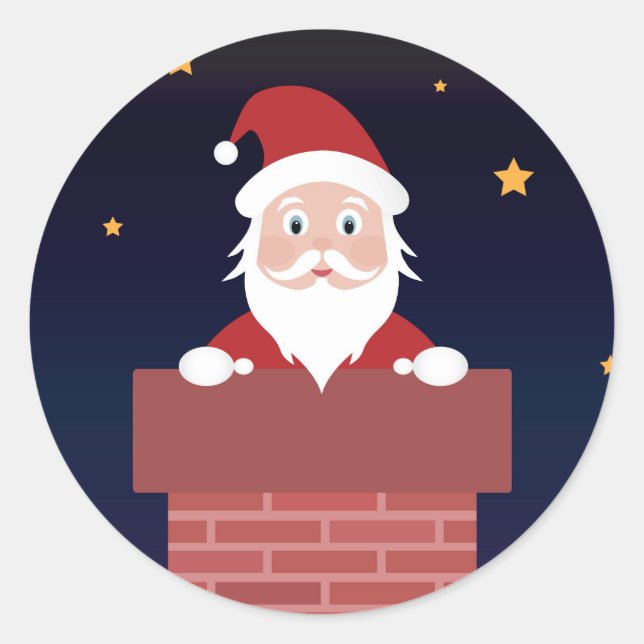 Sticker Rond Heureux Père Noël descendant la cheminée (Devant)