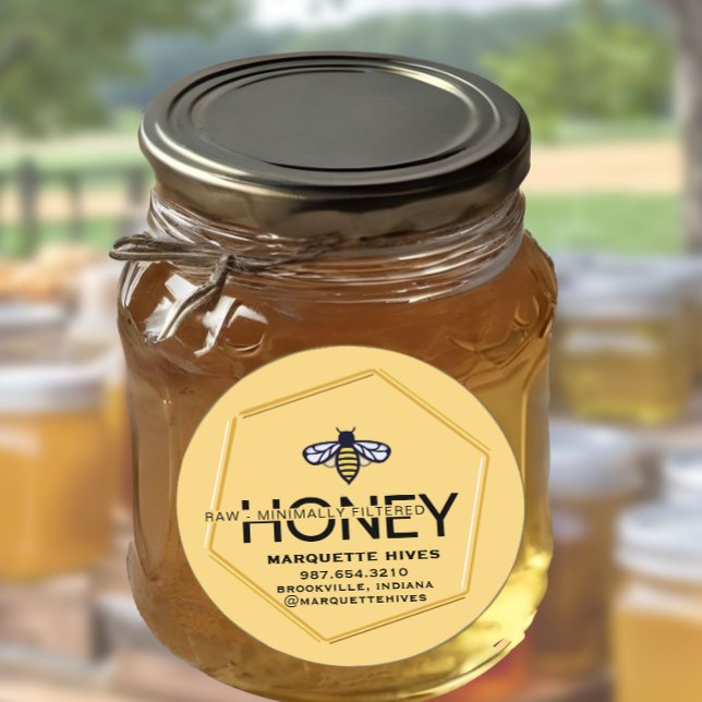 Sticker Rond Hexagon 3D moderne et HONEY cru aux abeilles de mi (Créateur téléchargé)